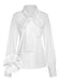 White 1950s Lace Tie Neck Solid Blouse