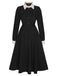 Black 1950s Lapel Patchwork Button Dress