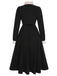 Black 1950s Lapel Patchwork Button Dress