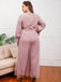 [Plus Size] Pink 1930s Ruffled Mesh Long Sleeves Diamond Jumpsuit