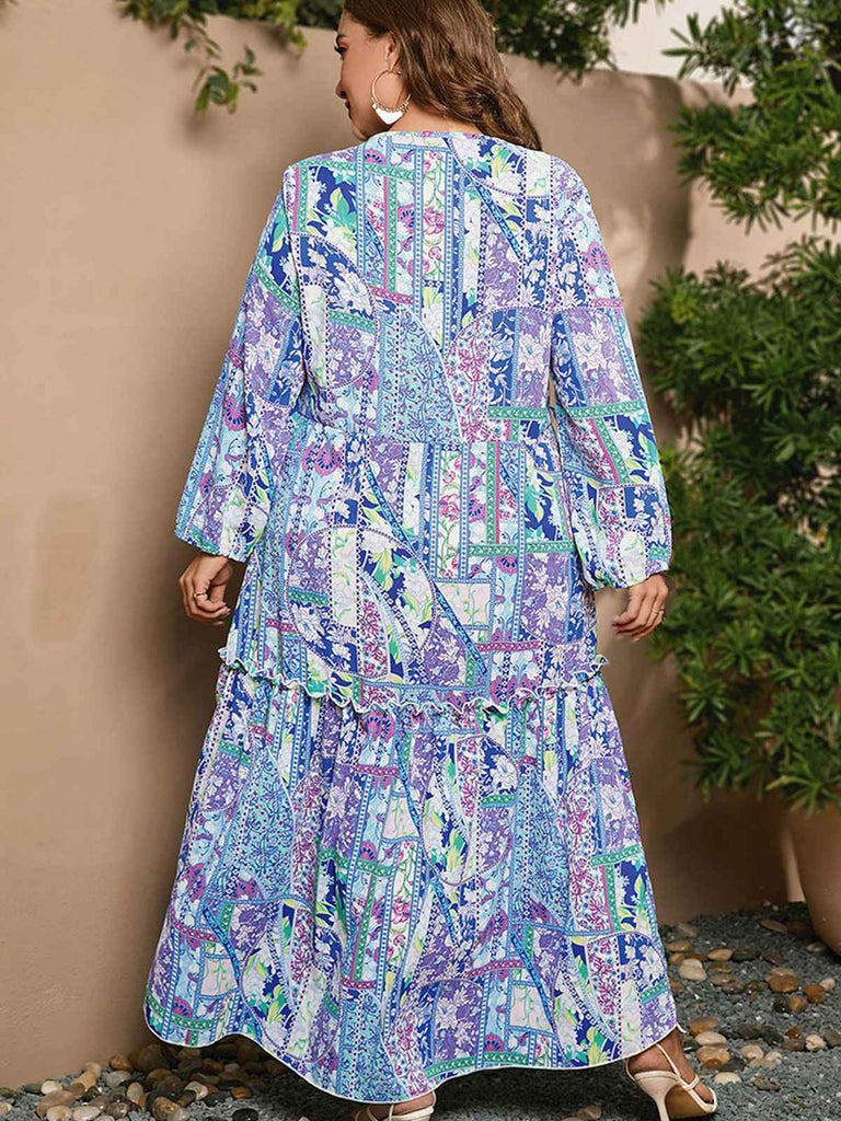[Plus Size] 1930s Floral V-Neck Lantern Maxi Dress