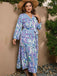 [Plus Size] 1930s Floral V-Neck Lantern Maxi Dress