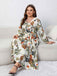 [Plus Size] 1930s Floral V-Neck Lantern Maxi Dress