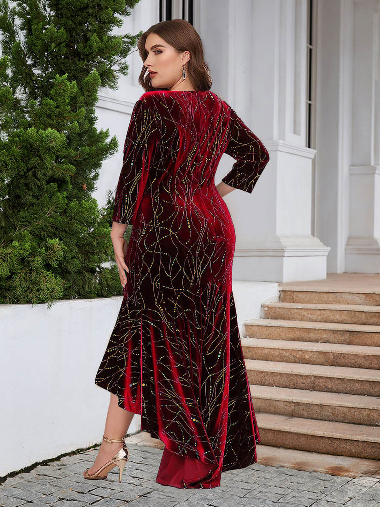 [Plus Size]1930s Seven-Part Sleeve High-Low Hem Mermaid Dress