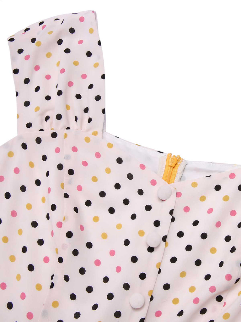 Yellow 1950s Polka Dots Button Dress Retro Stage - Main Image