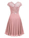 1940s Ruffles Lace Floral Solid Dress