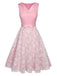 Pale Pink 1950s Solid Lace Patchwork Dress