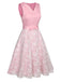 Pale Pink 1950s Solid Lace Patchwork Dress