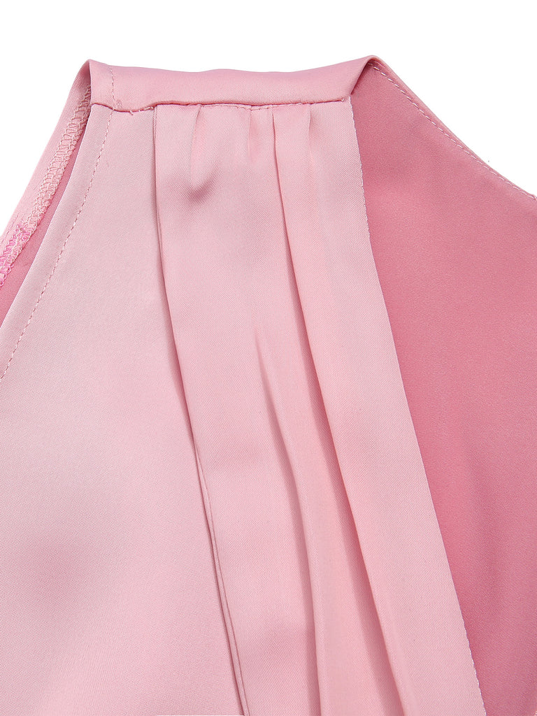 Pale Pink 1950s Solid Lace Patchwork Dress