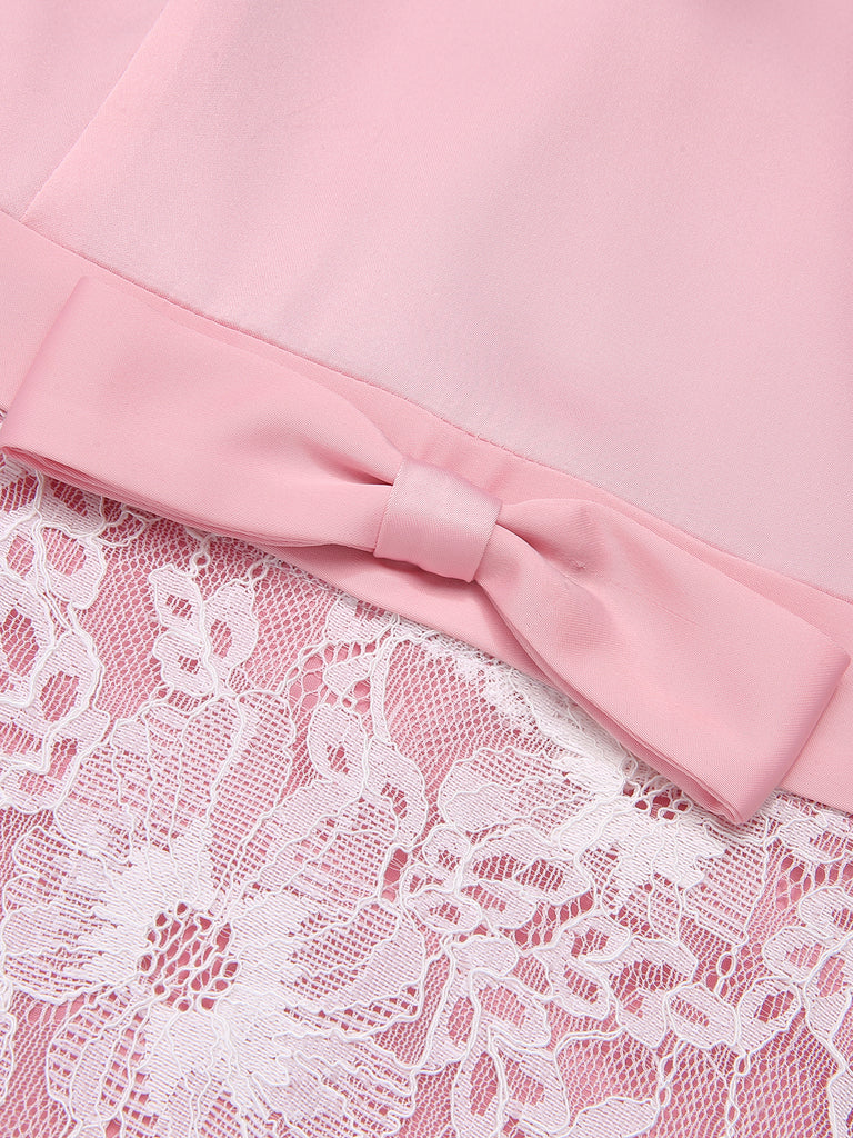Pale Pink 1950s Solid Lace Patchwork Dress
