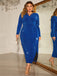 [Plus Size] Blue 1960s V-Neck Sparkling Slit Dress