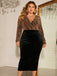 [Plus Size] Black 1960s V-Neck Sequined Patchwork Dress
