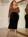 [Plus Size] Black 1960s V-Neck Sequined Patchwork Dress