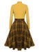 Yellow 1950s Plaid Turtleneck Belted Dress