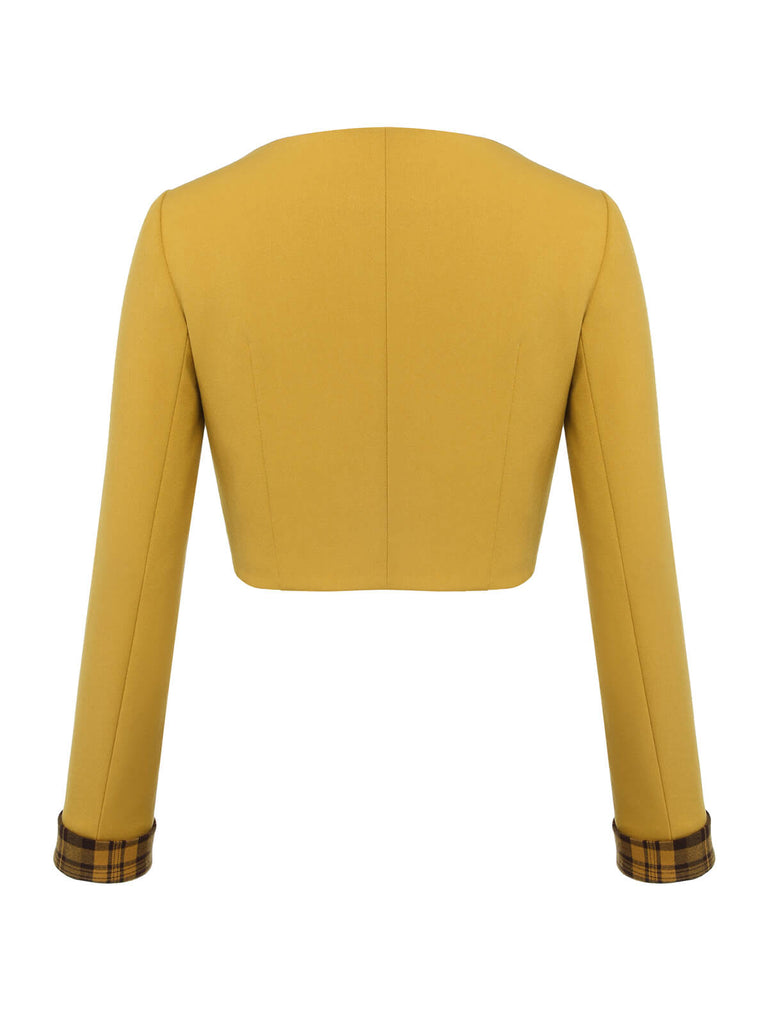 Yellow 1950s Solid Button Short Coat