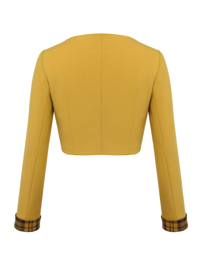 Yellow 1950s Solid Button Short Coat