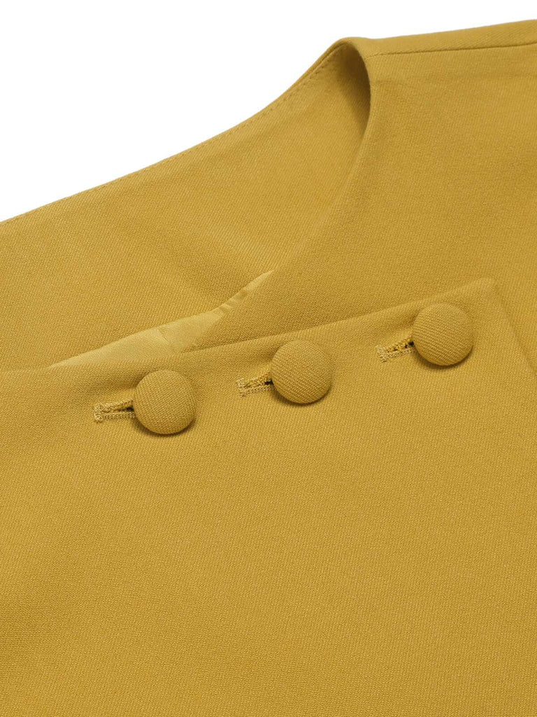 Yellow 1950s Solid Button Short Coat