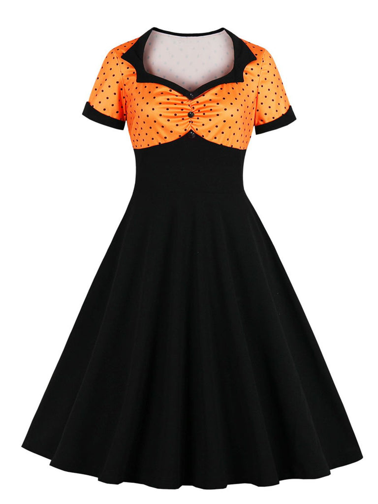 [Plus Size] 1950s Square Neck Polka Dot Dress