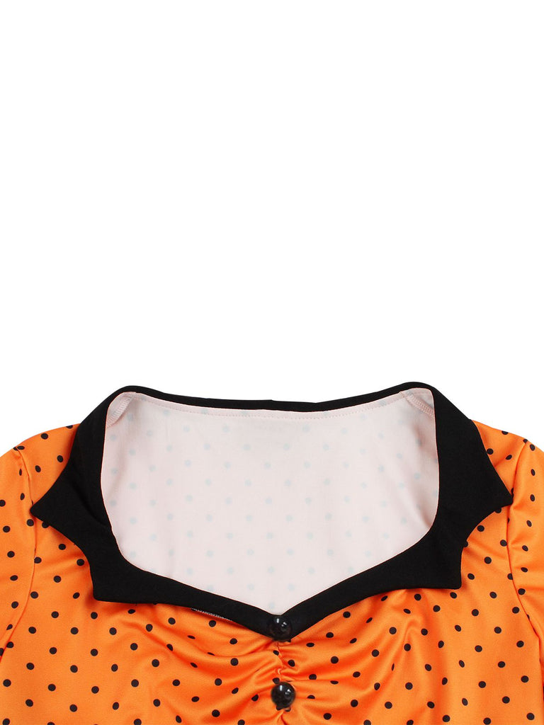[Plus Size] 1950s Square Neck Polka Dot Dress