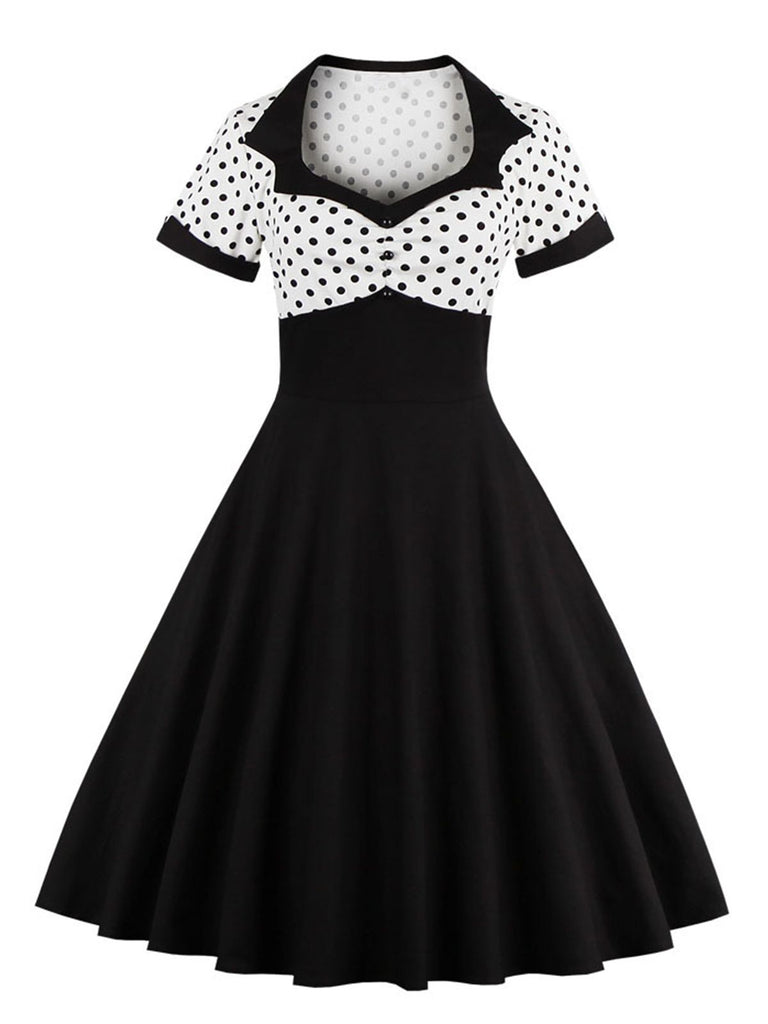 [Plus Size] 1950s Square Neck Polka Dot Dress