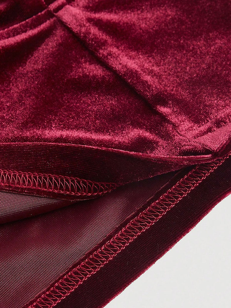 [Plus Size] Red 1950s Velvet Lace-Up Bandeau Vest