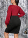 [Plus Size] Red 1960s Deep V-Neck Patchwork Dress