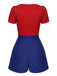Red & Blue 1950s Solid Tie Romper