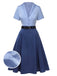 2PCS Dark Blue 1950s Solid Lapel Blouse & Pleated Skirt