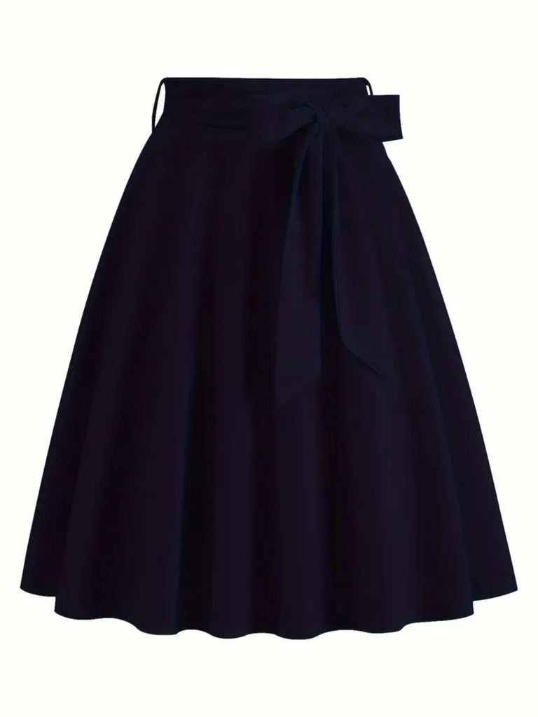 1940s Solid Waist Tie A-Line Skirt