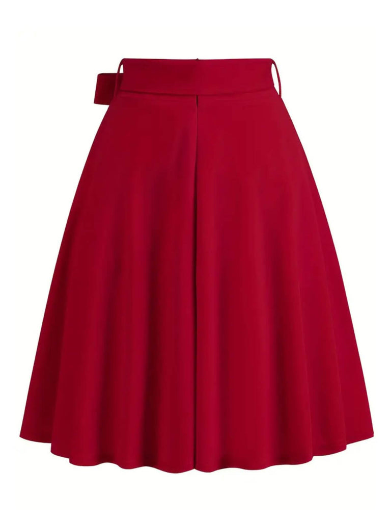 1940s Solid Waist Tie A-Line Skirt