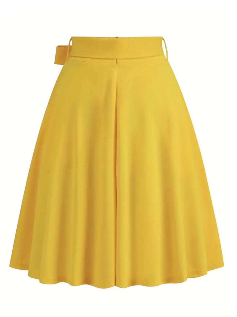 1940s Solid Waist Tie A-Line Skirt