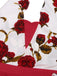 Red 1930s Halter Deep V-Neck Roses Jumpsuit