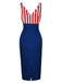 [Pre-Sale] 1960s V-Neck Red Blue Contrast Stripes Dress