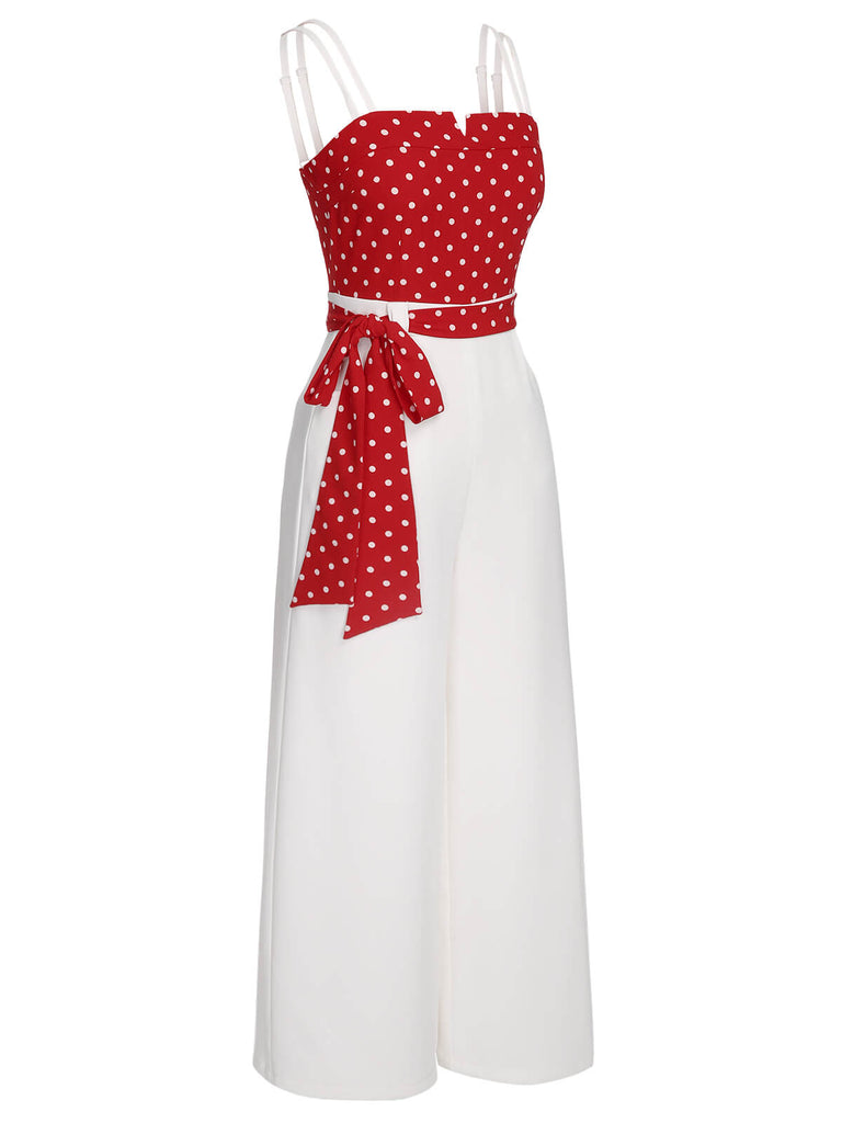 Red 1950s Polka Dot Spaghetti Strap Jumpsuit Retro Stage