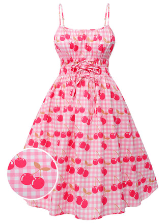 ‍Pink 1950s Cherry Spaghetti Strap Dress (65% off)