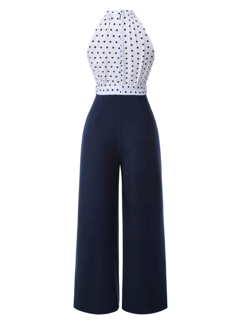 Blue 1940s Halter Polka Dot Jumpsuit