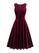 1950s Solid V-Neck Pleated Velvet Dress