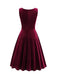 1950s Solid V-Neck Pleated Velvet Dress