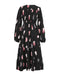 Black 1930s Feather V-Neck Buttoned Dress