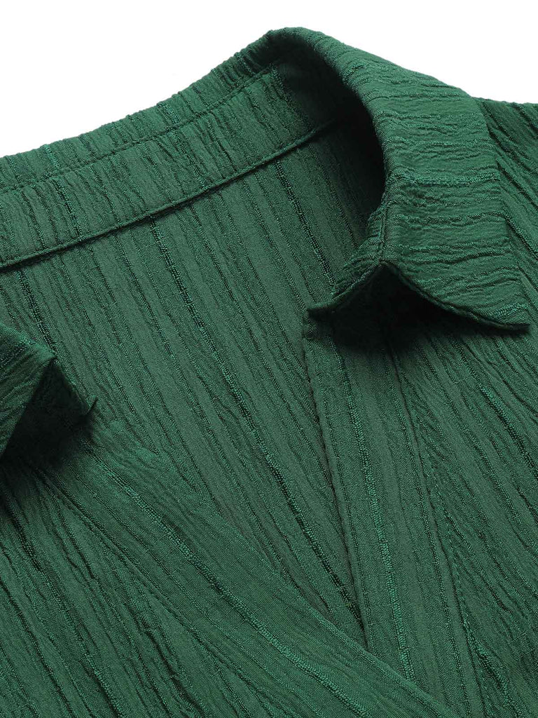 Green 1960s Lapel Loose Belted Dress