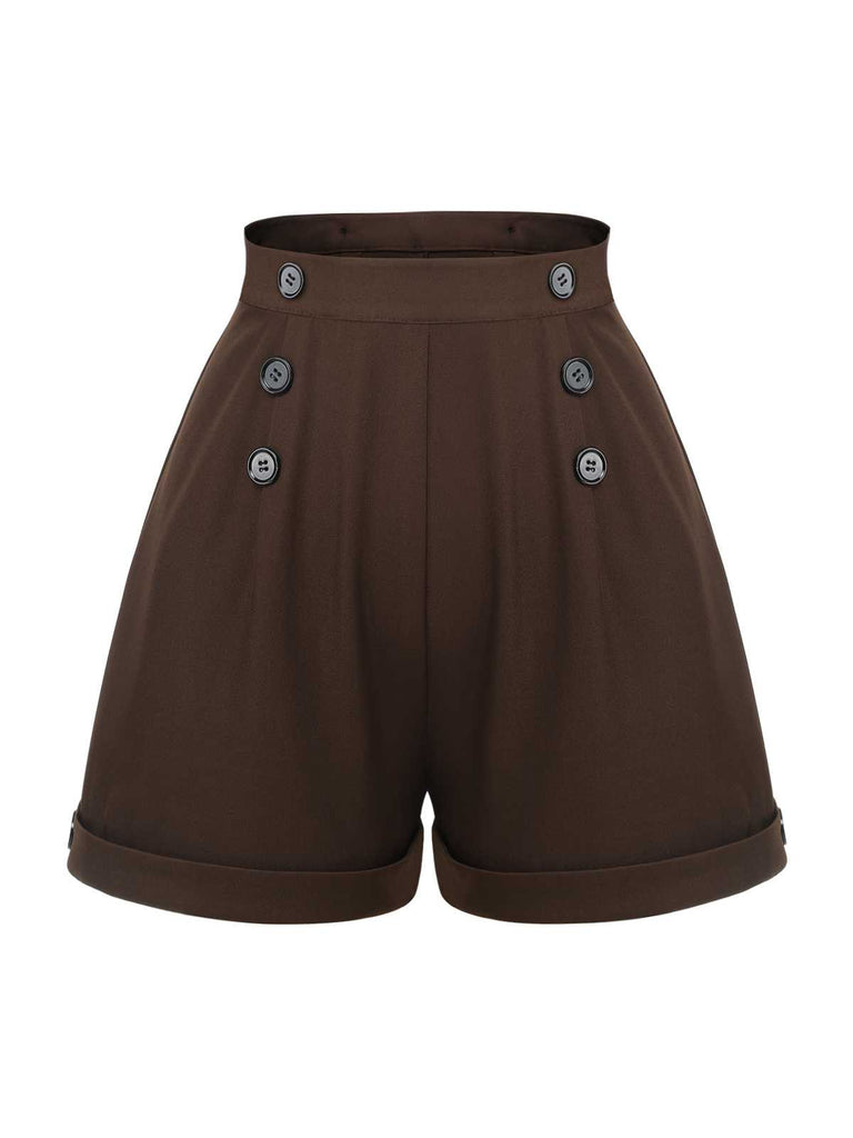 Deep Brown 1940s Buttons Overalls Shorts