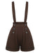 Deep Brown 1940s Buttons Overalls Shorts