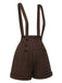 Deep Brown 1940s Buttons Overalls Shorts