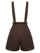 Deep Brown 1940s Buttons Overalls Shorts