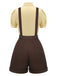 2PCS 1940s Lapel Blouse & Buttons Overall Shorts