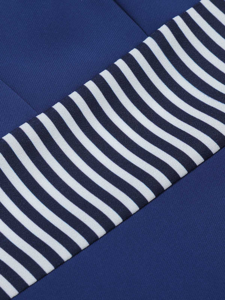 Dark Blue 1960s Buttoned Stripes Dress