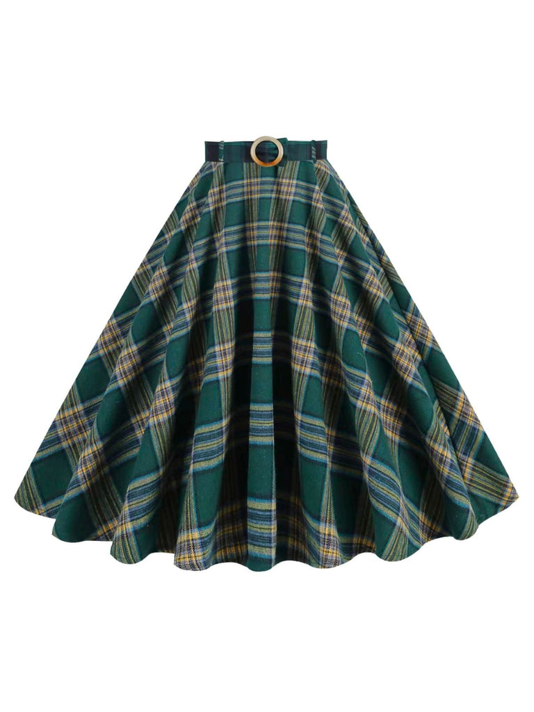 Green 1950s Plaid Swing Skirt