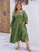 [Plus Size] Green 1950s Square Neck Solid Dress