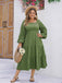 [Plus Size] Green 1950s Square Neck Solid Dress