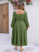 [Plus Size] Green 1950s Square Neck Solid Dress